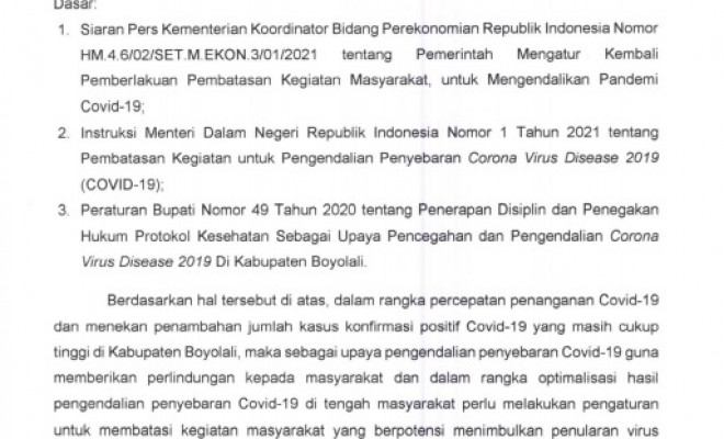 SE Pemberlakuan Pembatasan Kegi8 januari 2021atan  Masyarakat